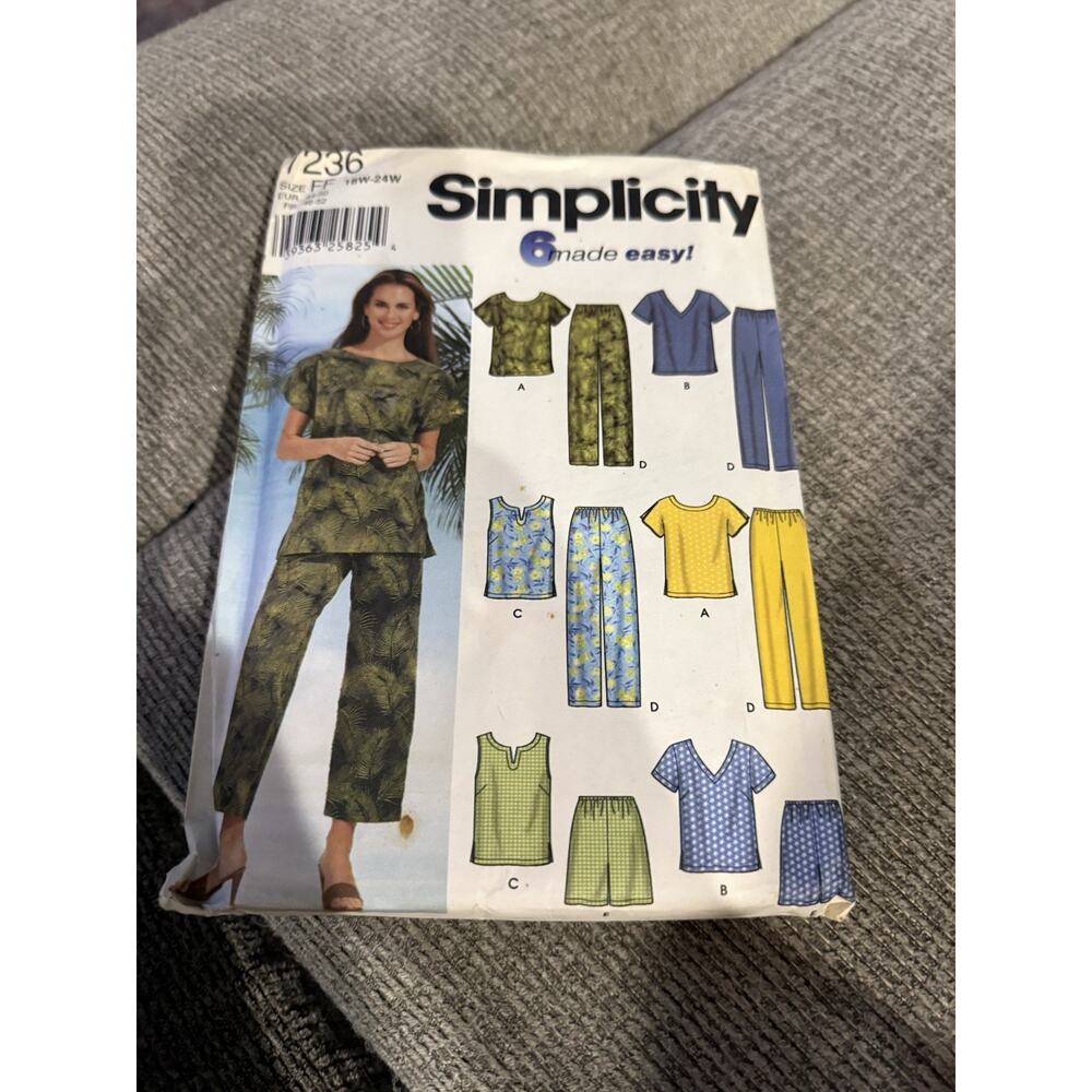 Simplicity 7236 Womens Plus Top Pants Shorts Pattern 18W-24W Easy Uncut